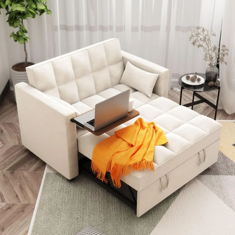 Karbistible Sofa Bed 3-In-1 Multifunkčná zamatová spánková gaučová sťahová lôžko, 48 '' posteľná ležadlá s operadlom a vankúšmi