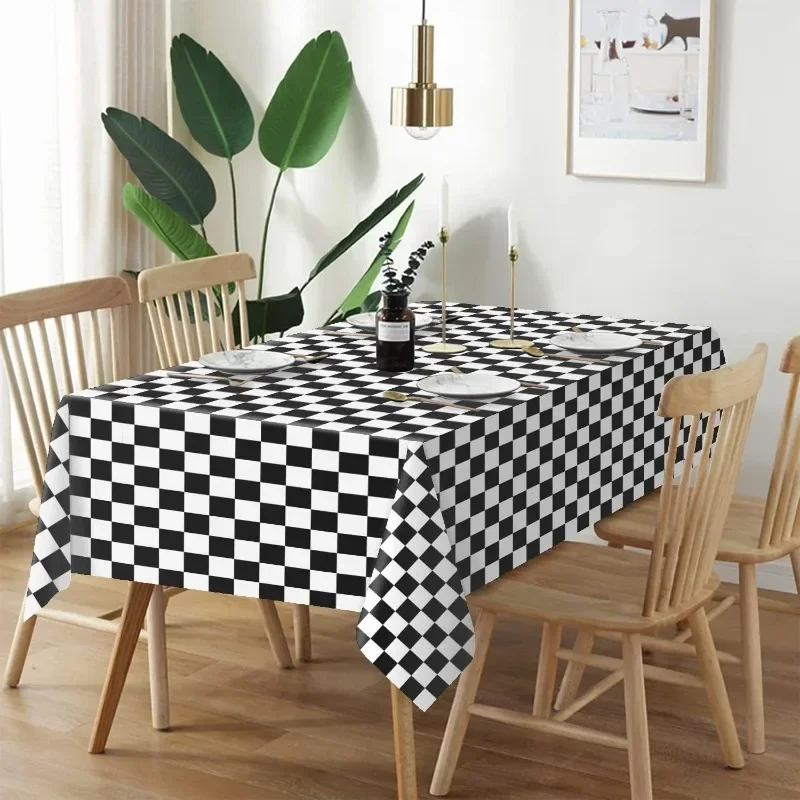 Kardelný kryt stola vlajky Čierna a biela šachovňa obrus Gingham Plastový jednorazový stôl na obálku na narodeniny pikniková párty