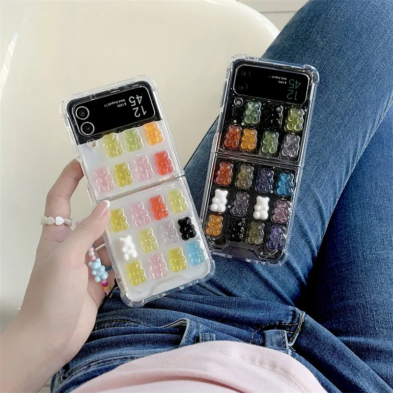 Karikatúra 3DColored Bearlé želé kvapky telefónu pre Samsung Galaxy Z Flip 4 3 Tvrdý kryt pre Zflip5 Zflip4 Solid Shell Držiak