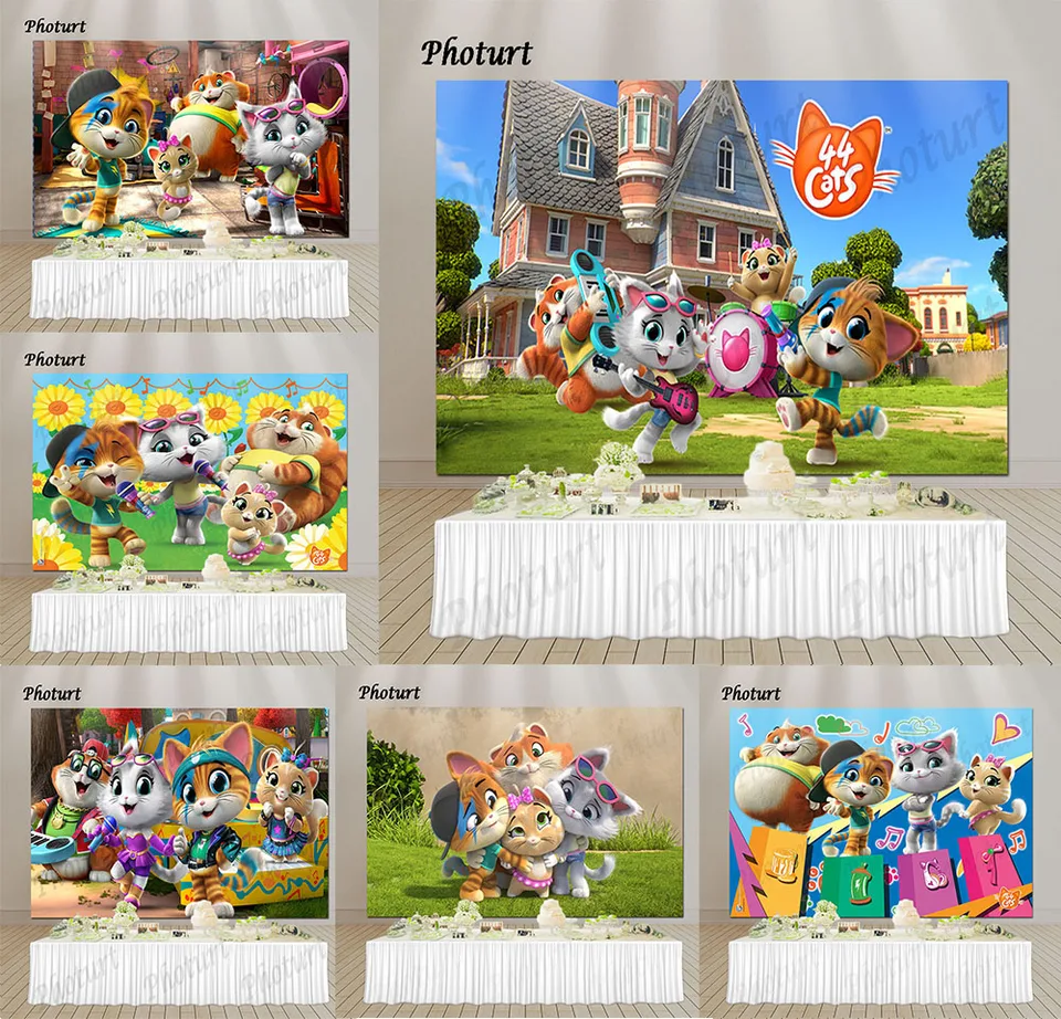 Karikatúra 44 gatti mačky pozadie detské narodeniny bábätká baby sprcha hudba spevák polyester vinyl photography banner dekorácie rekvizity