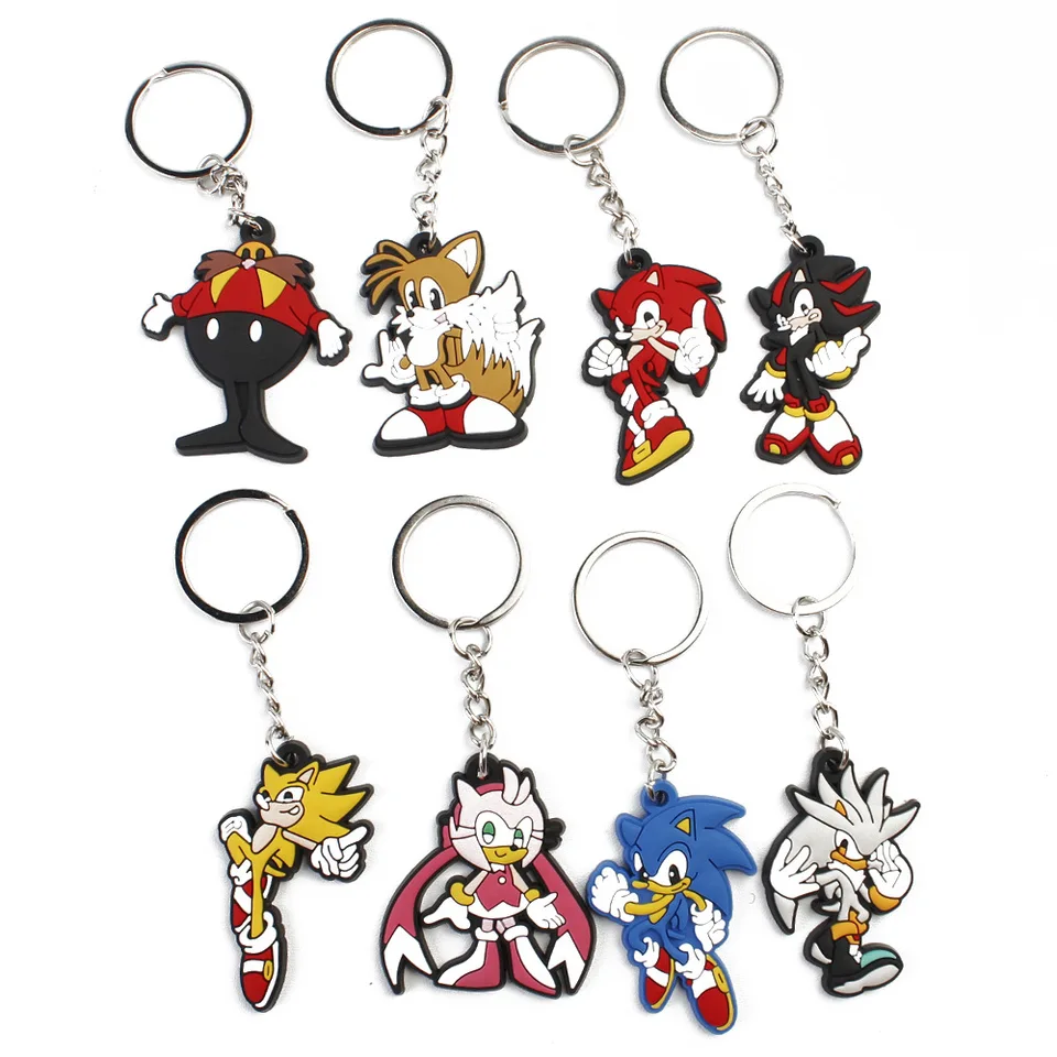 Karikatúra anime hedgehog Sonic Keychain Prívesok PVC Soft Gumber Prívesok roztomilý dekorácia Kľúčový klip darček