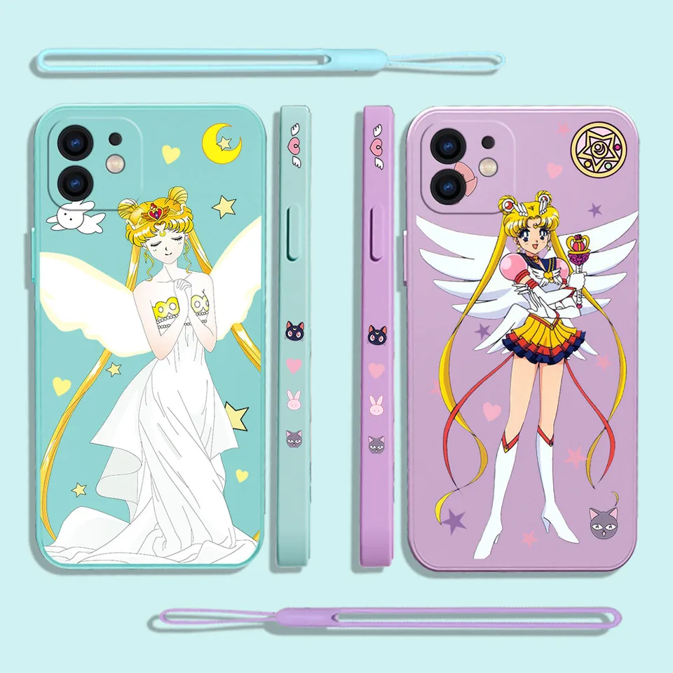 Karikatúra Anime Sailors Moons Moons Pase pre Samsung A54 A34 A73 A53 A33 A23 A72 A52 A52S A32 A22 A12 A71 A51 4G 5G s Lanyardom