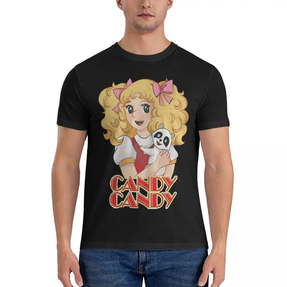 Karikatúra anime tričko pre mužov Candy Candy Vintage Pure Cotton Tees Crewneck Krátke rukávy tričká narodeniny darčekové oblečenie