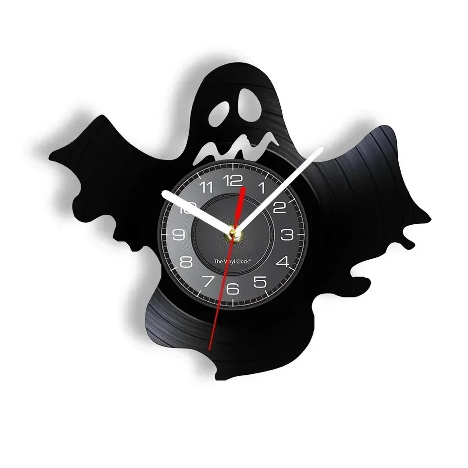 Karikatúra BAT Tvar Wall Wall Wall Holloween Dark Horror Home Decotion Gothic Vampire netopiere vintage vinylové rekordné nástenné hodiny