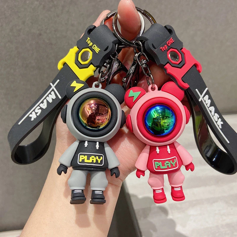 Karikatúra bleskový medveď Keychain roztomilý astronaut medvedí doll kľúče kľúče prívesok automobil s kľúče v taškovej taške Charm