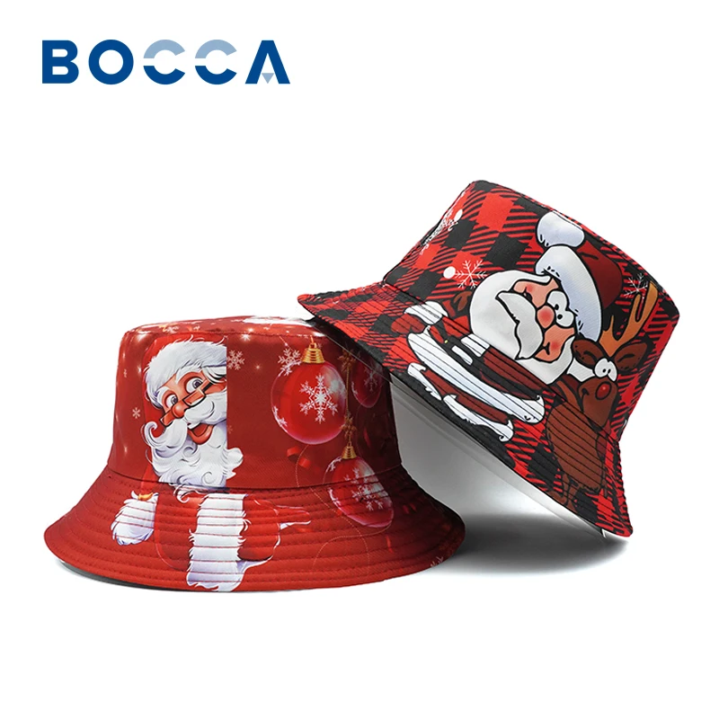 Karikatúra Bocca Santa Claus Bucket Hat Vianoce červené rybárske klobúky Dvojnásobné strany dizajn dizajn Panama Cap Festival vonkajšia čiapka
