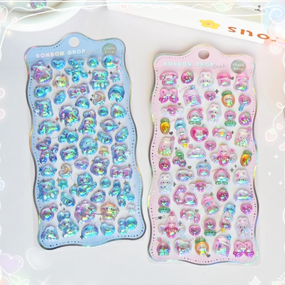 Karikatúra Bowknot Animals Rainbow Gradient 3D reliéf nálepky roztomilé kancelárske potreby DIY Scrapbooking Journal Sticker Decor Art Supplies