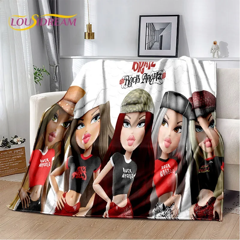 Karikatúra Bratz Doll Girls 3D tlačené mäkké prikrývky, udržiavajte teplú prikrývku Pohodlná prikrývka pre piknikové postele Pohovka domáca spálňa