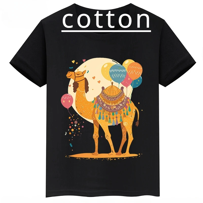 Karikatúra Camel Print Baby Tee Detské oblečenie letné detské čierne personalizované bavlnené tričká pre chlapcov a dievčatá