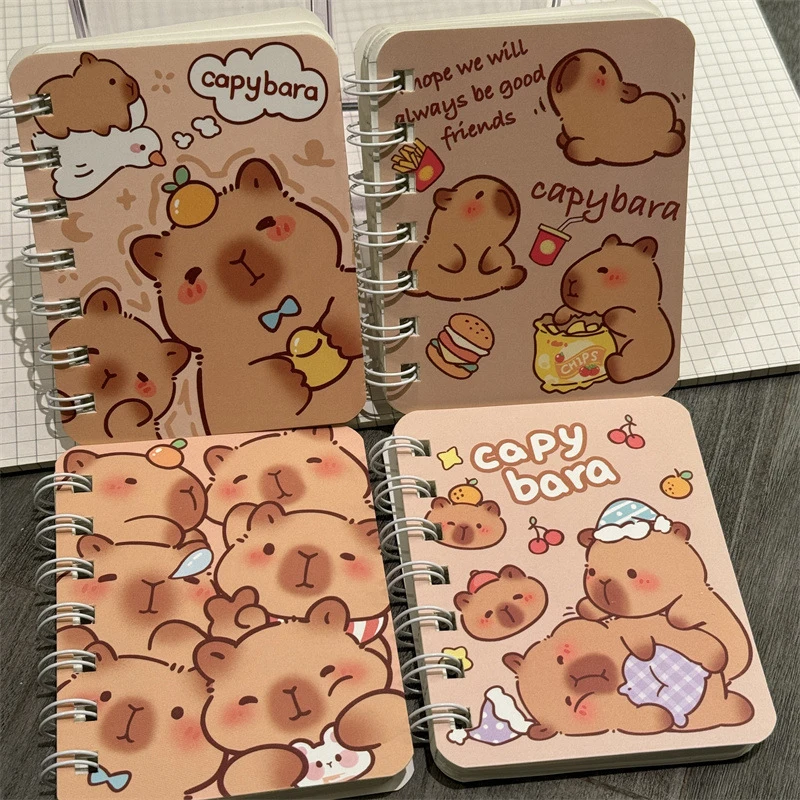 Karikatúra Capybara A7 Coil Notebook Mini Pocket Stationery Notebook Journal Správa Book Kancelária Kancelária Späť na školský darček