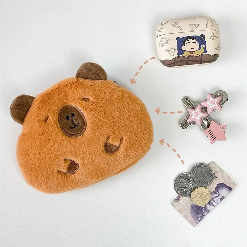 Karikatúra Capybara Coin Capere Soft Hračky plyšové doll Keychain malá peňaženka plyšové plnené morčatá taška na batohový batoh