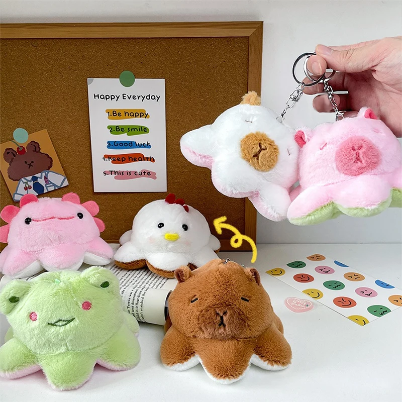 Karikatúra Capybara Plys Doll Keychain Roztomilé plyšové zvieracie chobotnica plyšová hračka, ktorú je možné prevrátiť darček pre deti kľúča