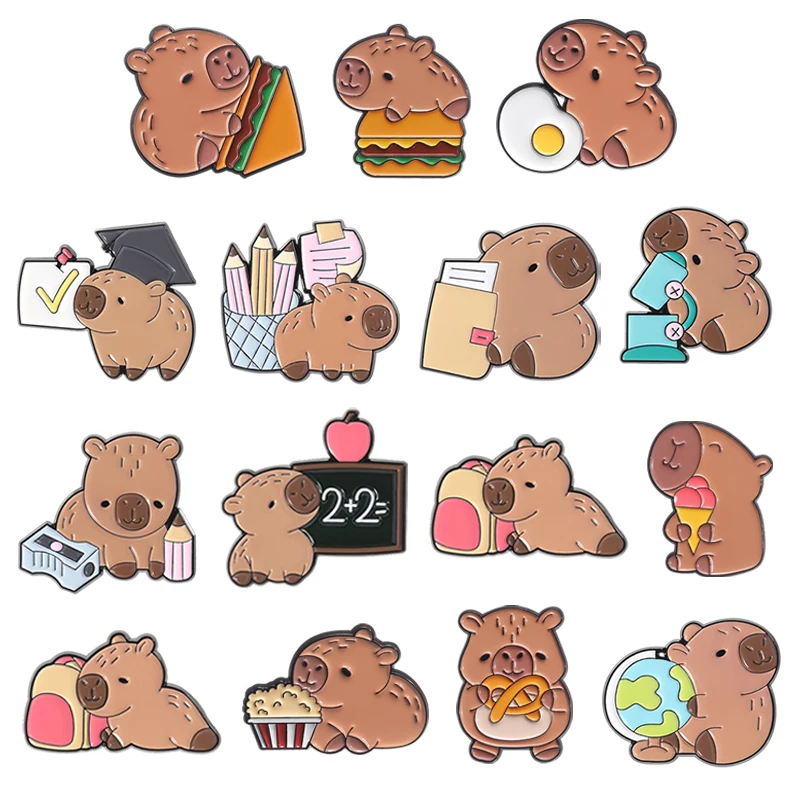 Karikatúra Capybara Roztomilé zvieracie špendlíky kawaii hippopotamus hippo brošne klopa odznak na batohové šperky darčeky pre priateľov