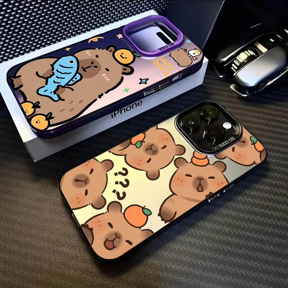 Karikatúra Capybara Telefón puzdro pre iPhone 16 15 14 13 12 11 Pro Max Black Purple Matte Ultra-Thin Soft Candy Abrarazine Funda