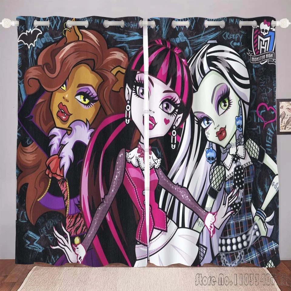 Karikatúra clonu Monster High School Window Curtain 3D Tlač zatemňovacích závesov obývacia izba Decor