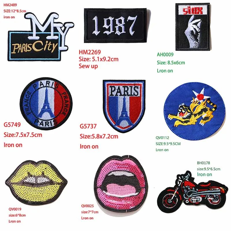 Karikatúra dekoratívna záplata parížske pery Ikona Motocyklová ikona Vyšívané náplasti pre DIY železo na odznakoch na oblečení, batohu