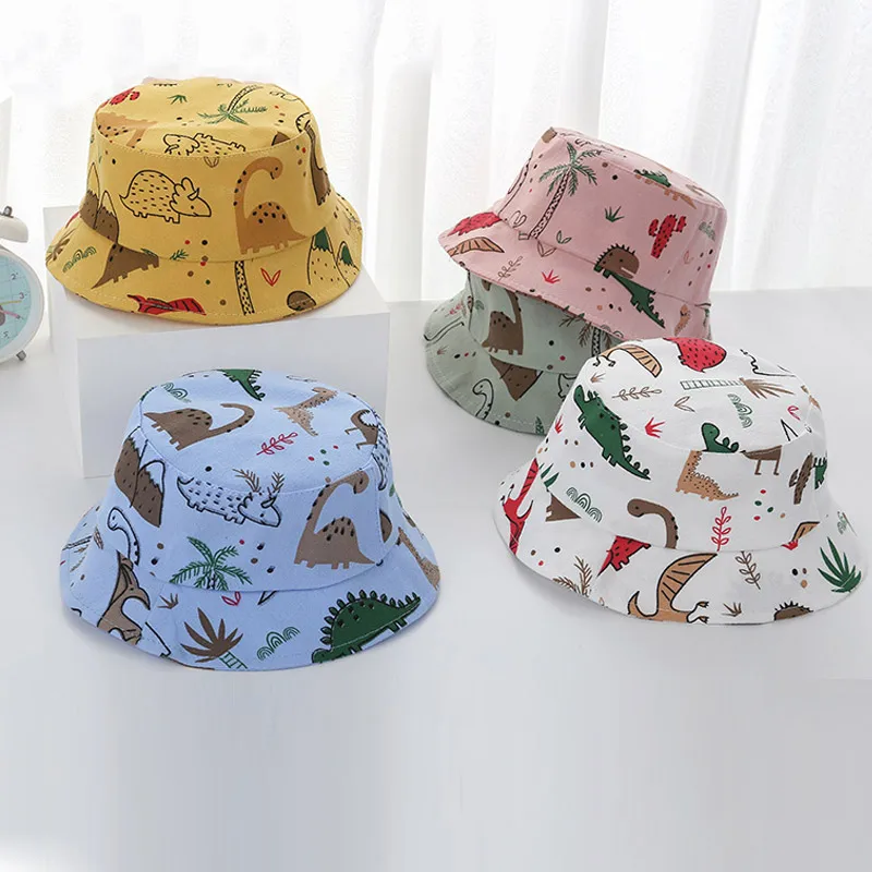 Karikatúra Dinosaur Print detské vedro čiapky pre chlapca dievča roztomilé zviera Kojedne rybár Rybárske klobúk letné batoľa Panama Sun Cap Cap Bonnet Gorra