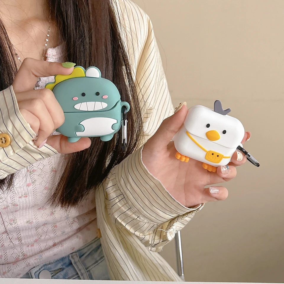 Karikatúra Dinosaurus kačice slúchadlá pre Samsung Galaxy Buds 3 Pro Silikone Ochranné príslušenstvo pre slúchadlá Anti-Fall Soft Cover