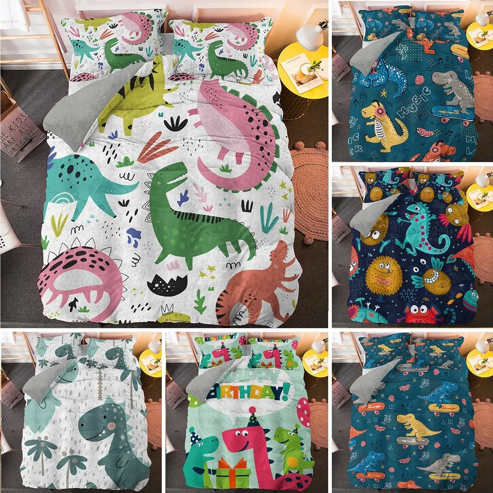 Karikatúra Dinosaurus Set sada Twin Queen King Veľkosť Boho ComforterDuvet Cover Polyester Cover Cover vankúš Soft