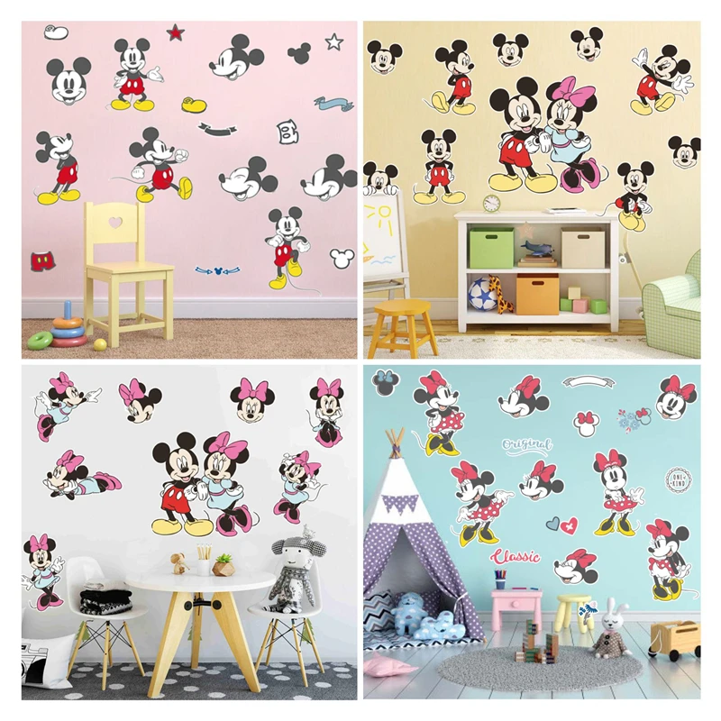Karikatúra Disney Mickey Minnie Wall Sticker pre detskú izbu obývacia izba Spálňa Wall PVC Decoration Film Plager Sticker