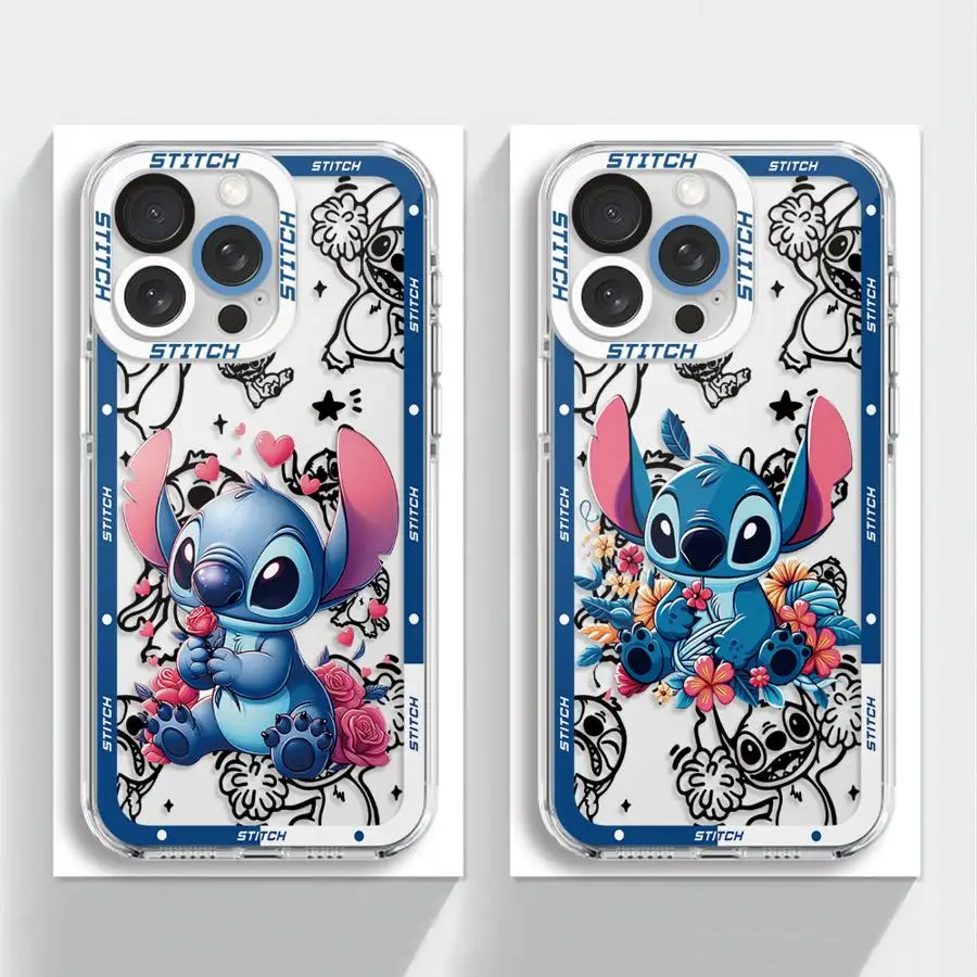 Karikatúra Disney Stitch Flower Pase pre iPhone 16 15 14 12 11 13 Plus Pro Promax 13 Mini 12 Mini x x Max xr 7 8 SE Funda