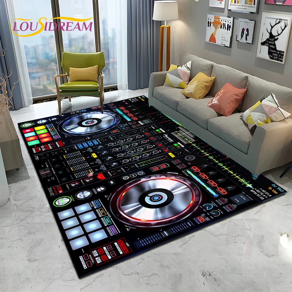 Karikatúra DJ hudobná obrazovka Klávesnica 3D koberec koberce pre domácu izbu Spátňa Sofa Dorormat Decor, Detin Area Non-Slip podlahová podlaha