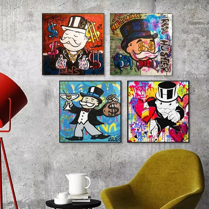Karikatúra dolár Alec Monopoly Art Canvas Painting Plagáty a výtlačky