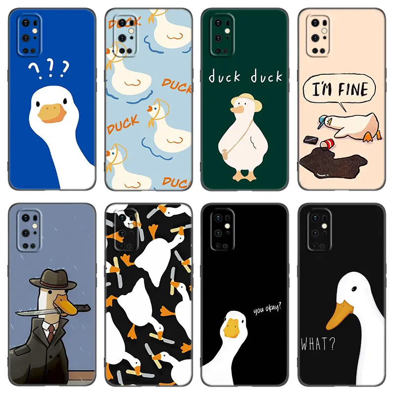 Karikatúra Duck Duck Puzdet Pase pre OnePlus 9 10 Ace 2V Pro 9RT 10T 10R 11R NORD CE 2 3 LITE N10 N20 N30 5G Čierny silikónový kryt