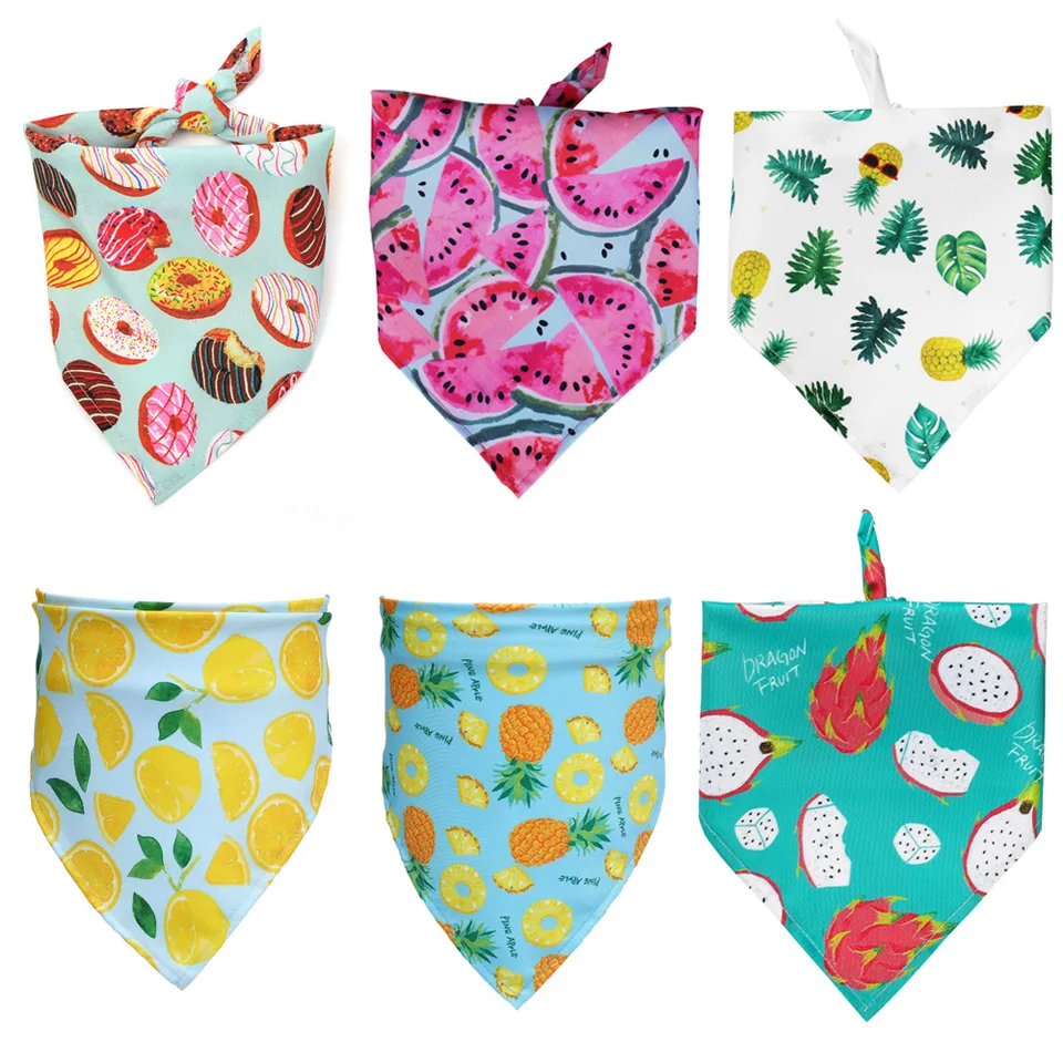 Karikatúra Food Print Triangle Pes Gollar Bandana Polyester Fade Fade odolné v oblasti domácich zvierat