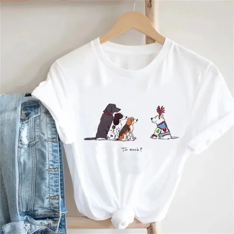 Karikatúra Fun Dog Print Tričko Top s krátkym rukávom krk móda módne športové estetické oblečenie letné dámske grafické tričká darčeky