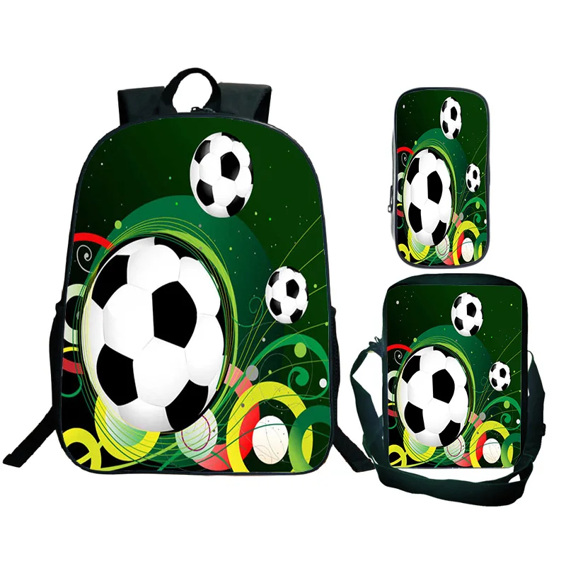 Karikatúra futbalové 3D tlač 3D batoh v taške s ramenom ceruzkou Case3pcs Kids Fun Game Rucksnack School Schoolbag futbalová hra Mochilas