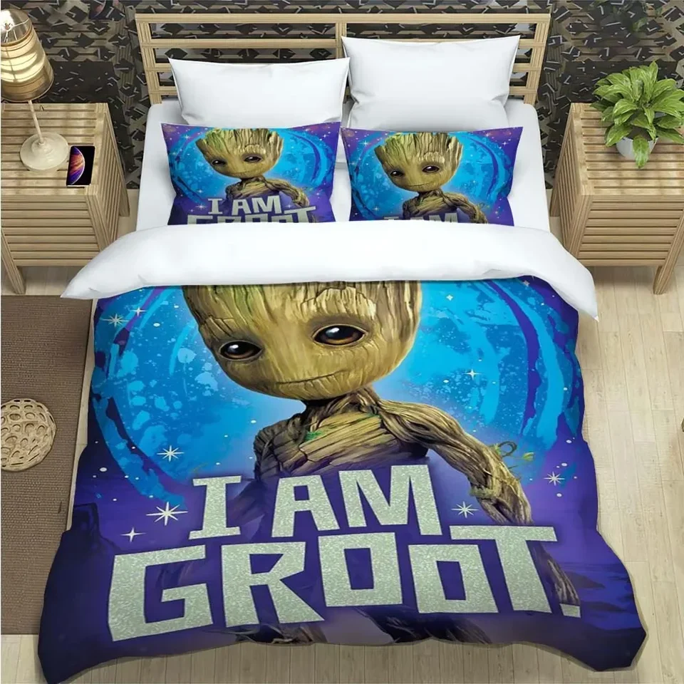 Karikatúra Groot Pattern Quilt Cover s vankúšmi vankúš 3D digitálna tlačiareň
