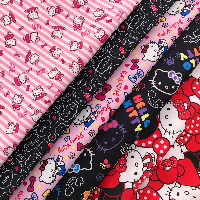 Karikatúra Hello Kitty Tlač nepremokavého polyesteru kompozitné handričku DIY ručne vyrobené látky s kabínou vankúš