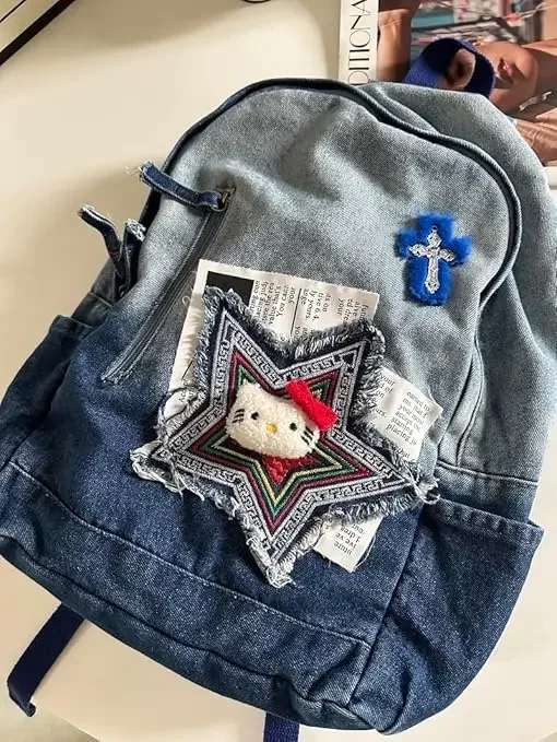 Karikatúra Hellokitty veľkú kapacitu batoh sladkého roztomilého džínsového bloku Fashion Vestrabile Schoolbag Campus College Študenti