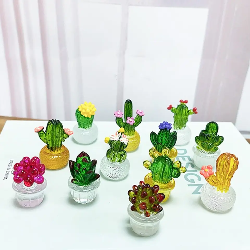 Karikatúra kaktus bonsai dekor živice remeslá realistické mini kaktus figuríny priehľadné mäsité simulované kaktusové stolné ozdoby