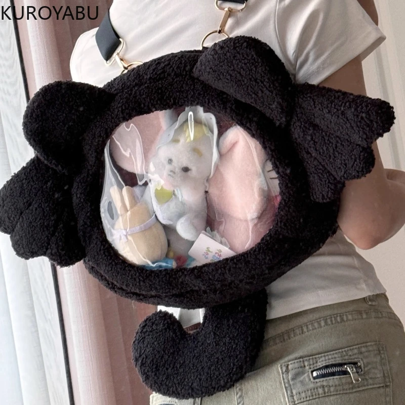 Karikatúra Kawaii Cat Transparentné batohy sladké krídlo dievčenské nadýchané roztomilé y2k estetické elegantné japonské ramenné kabelky Neformálne tašky