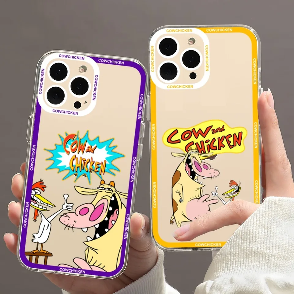 Karikatúra krava a kuracie puzdro pre Samsung Galaxy S23 S22 S21 S20 plus lite ultra priehľadná škrupina