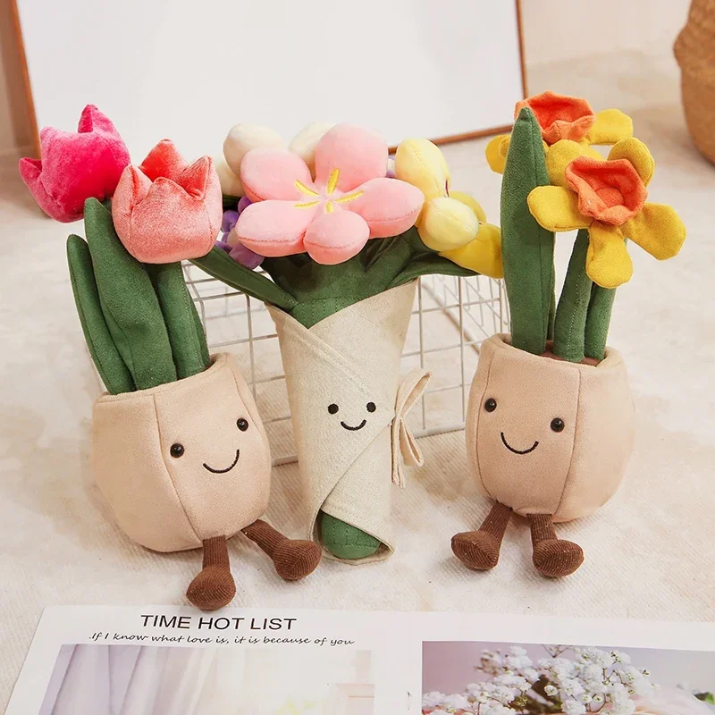 Karikatúra kvetinová kytica Tulip Daffodil Plant Plush Hray Fansed Doll Dolted Flower Decotion Create
