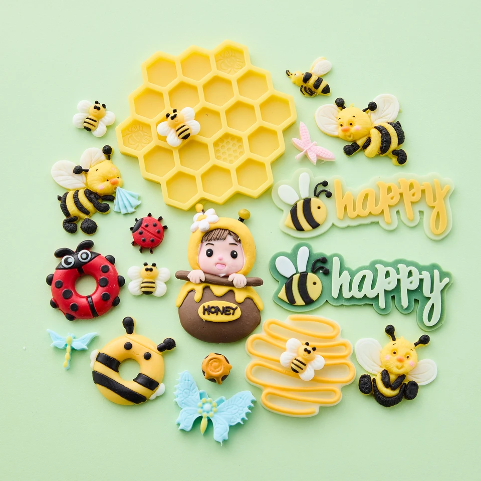 Karikatúra kvetinová včela Butterfly voštinová silikónová forma čokoládová fondantná koláč dekorácia silikónové formy na pečenie