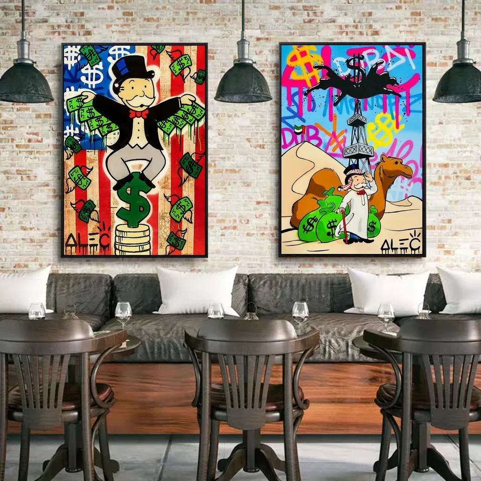 Karikatúra luxusný dolár monopolys pre domácich majstrov lepivej plagátu Fancy Wall Sticker pre obývaciu izbu dekorácie dekorácie steny dekorácie