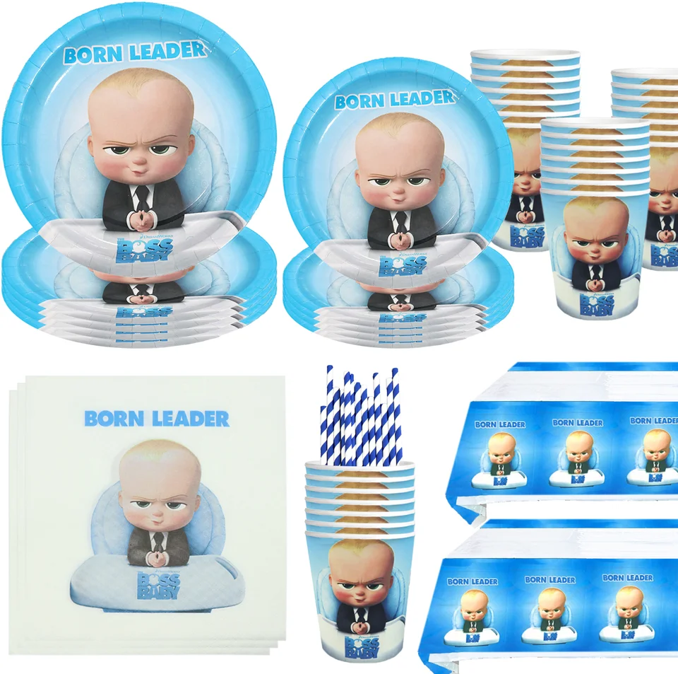 Karikatúra Malý šéf téma Boys Favors Cups Plates Šťastné narodeniny oslavu osvedčenie dekorácie podujatia Supply Supplies Movie Balón pozadie