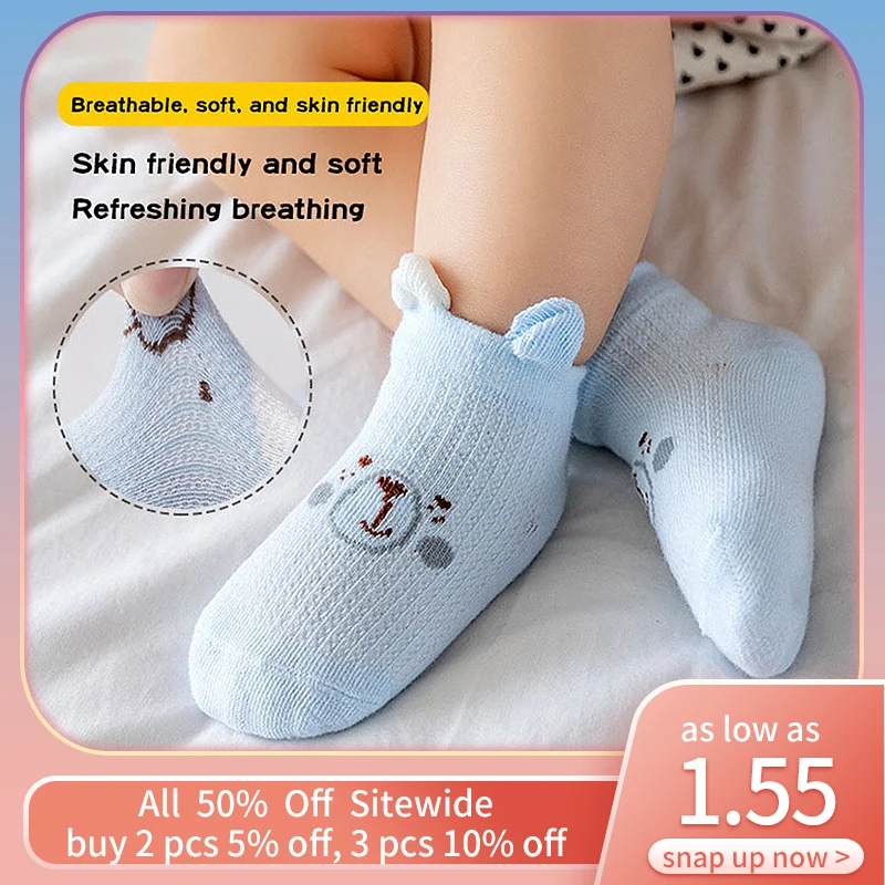 Karikatúra medveď detské sieťoviny Ponožky tenké letné priedušné batoľa krátka ponožka Spevná farba Deti Sokken Kids Boy Girl Soft Cotton Sox