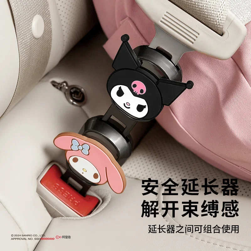 Karikatúra melódiu Kuromi Hellokitty Cinnamoroll Figure Cute Decor Bezpečnostný pás Bučka autosedačky autosedačky predlžovanie bezpečnostných pásov