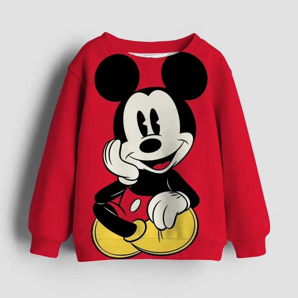 Karikatúra Mickey Detské oblečenie top, uvoľnená a módna karikatúra, jesenné oblečenie, slova s ​​dlhým rukávom O-neck