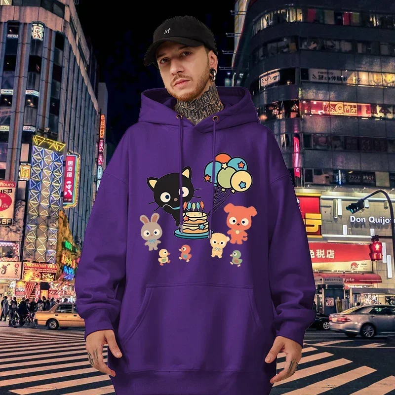 Karikatúra mužov kapucňa vrecko kawaii sanrio choco mačka cast Populárne denné anime mužské mikiny