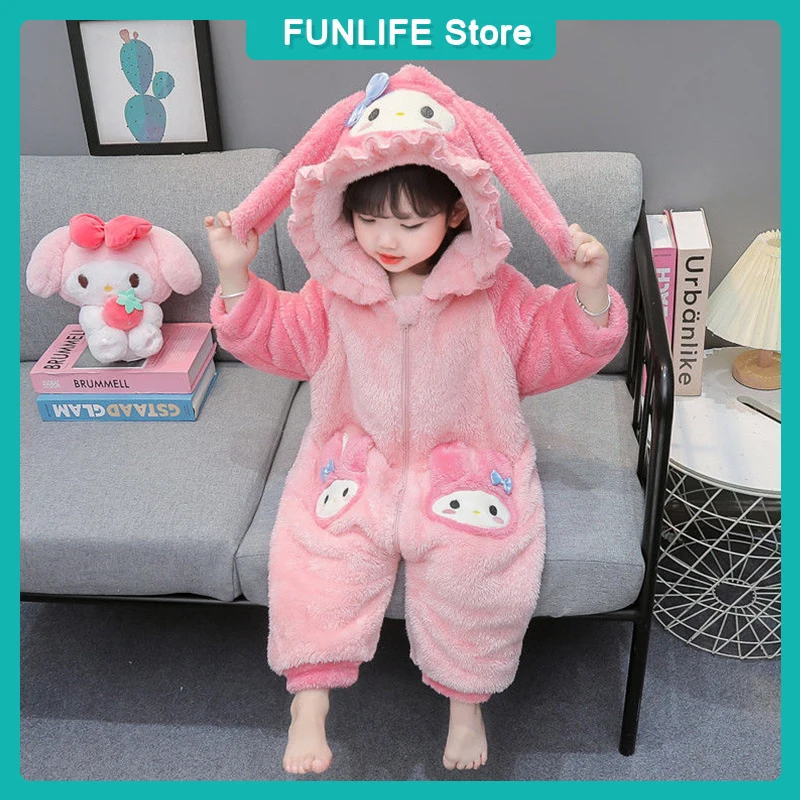 Karikatúra My Melody Coral Fleece Onesie pyžama dieťa Warm Soft Showsuit One-Piece Deti plyšové spánkové oblečenie Domáce oblečenie Darče