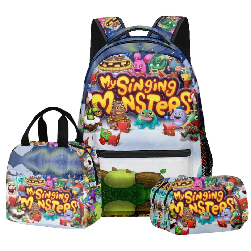 Karikatúra Novinka Cool My Singing Monsters 3D tlač 3ks/set Student School Bags NAPOHLASŤ DAYPACK BACK BACK BAG CUSIL CUSIL