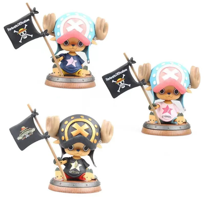 Karikatúra One Piece 8cm Anime Chopper s vlajkovým akčným modelom Kawaii GK Toy PVC Collection Collection