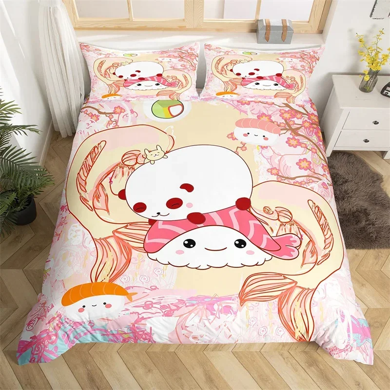 Karikatúra Panda Sushi King Duvet Cover Cover Japanese Style Cherry Blossom Požiadavka