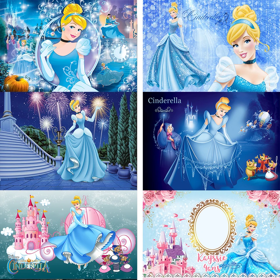 Karikatúra princezná Popoluška narodeninové pozadie Decor Decor Photo Pozadie štúdio Blue Castle Banner bábätko